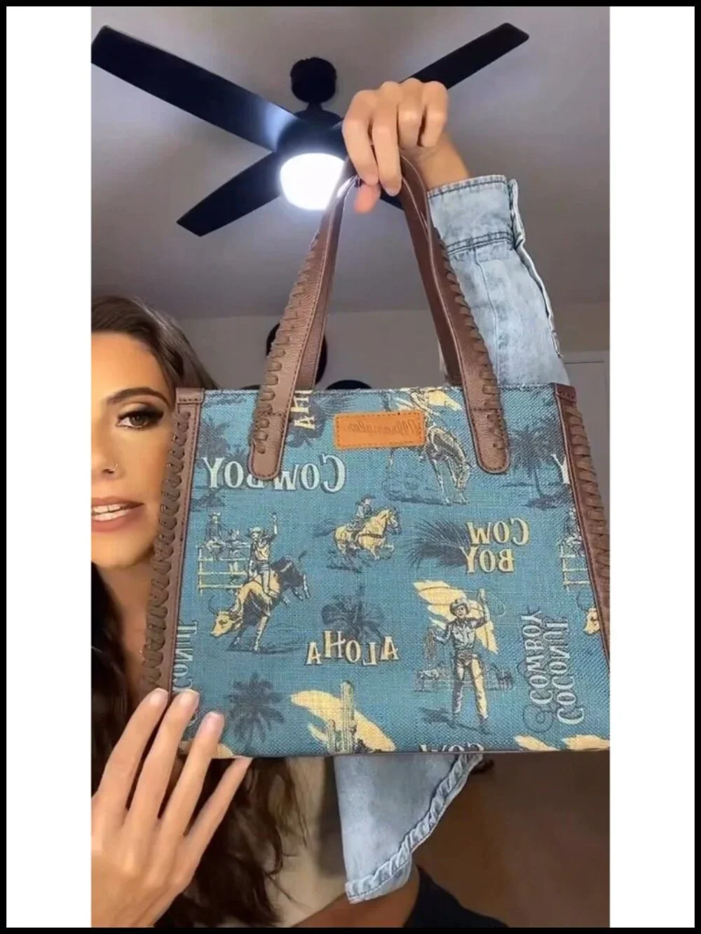 Canvas & Synthetic Leather Tote Bag with Crossbody Strap Wrangler Western